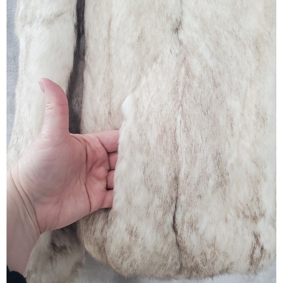 Vintage Dyed Rabbit Fur Coat Womens L Beige Cream Made in Hong Kong Satin Lined - Picture 8 of 12